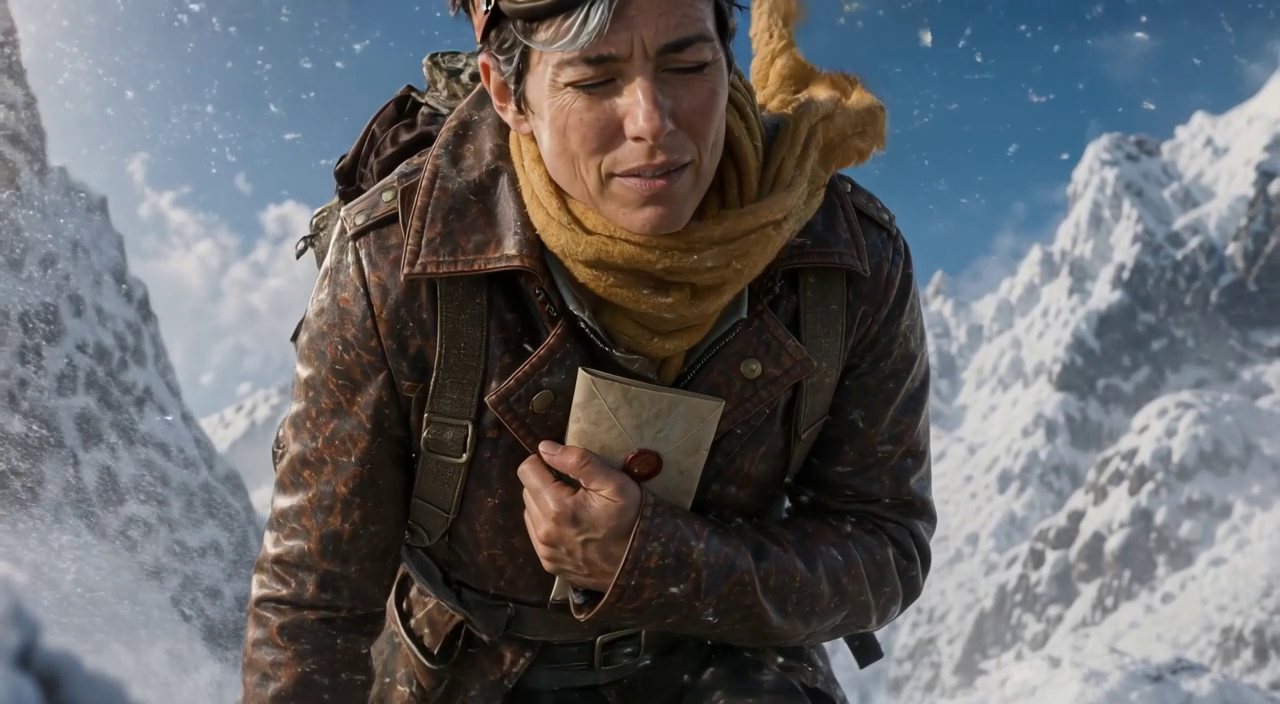 The Wayfinder on a snow pass, from Filmoyo’s public Character Lock demo