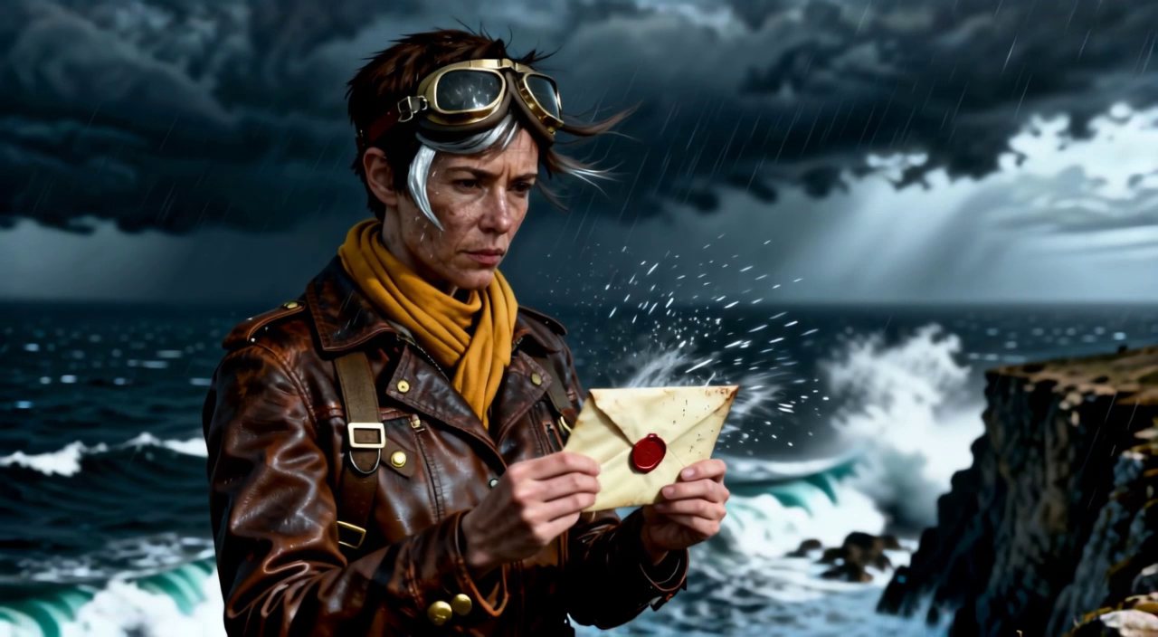 The Wayfinder on a sea cliff in a storm, from Filmoyo’s public Character Lock demo